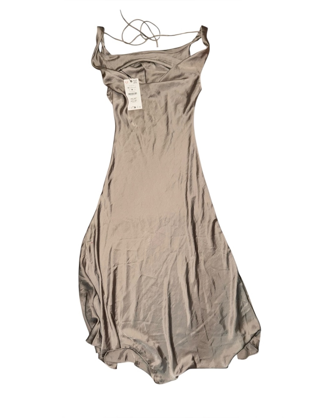 Zara satin cowl neck midi dress features a draped V-neckline medium nwt - Picture 4 of 5